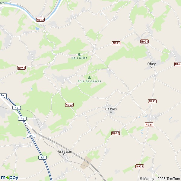 De kaart voor de stad 5336-5340 Gesves