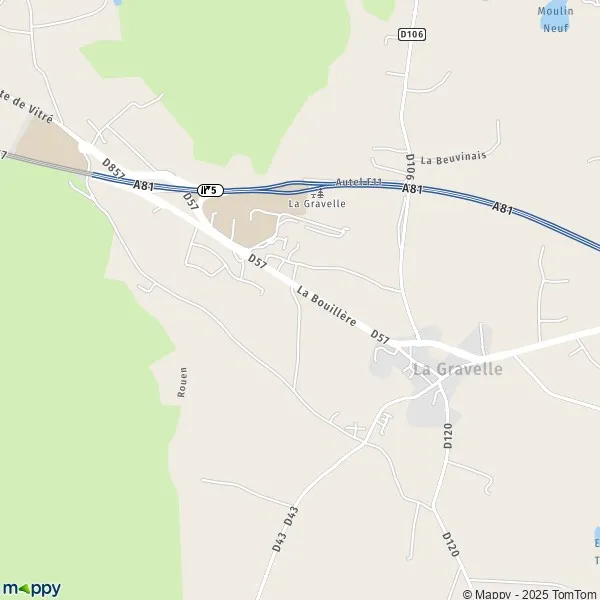 De kaart voor de stad La Gravelle 53410