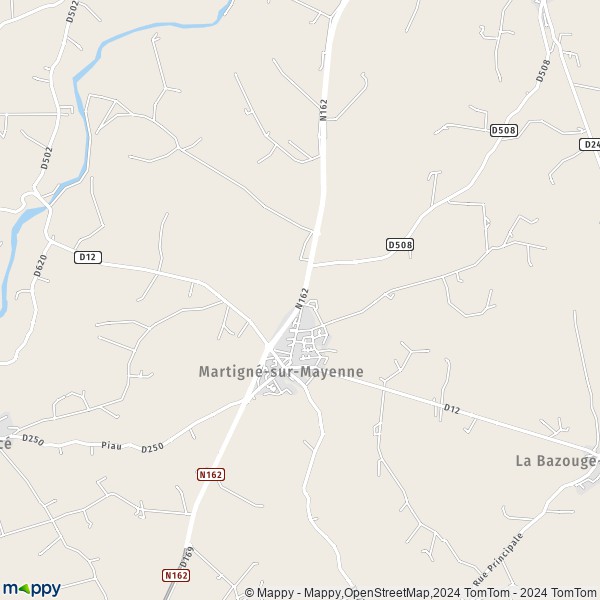 De kaart voor de stad Martigné-sur-Mayenne 53470