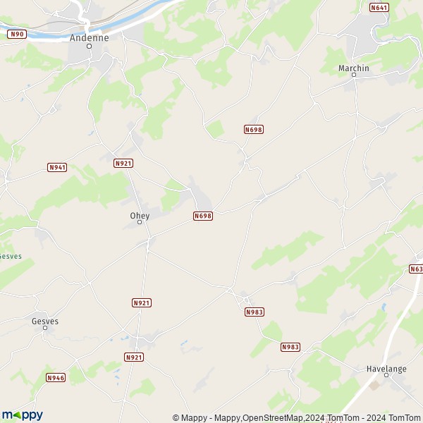 De kaart voor de stad 5350-5354 Ohey