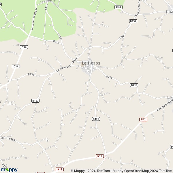 De kaart voor de stad Le Horps 53640