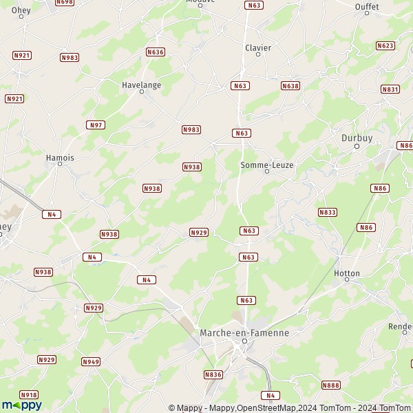 De kaart voor de stad 5377 Somme-Leuze