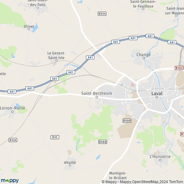 De kaart voor de stad Saint-Berthevin 53940