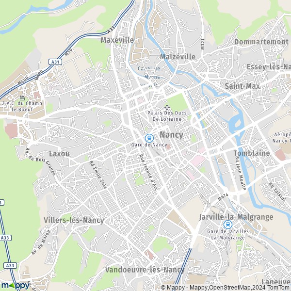 De kaart voor de stad Nancy 54000-54100