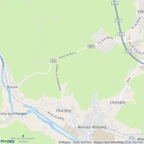 De kaart voor de stad Chaligny 54230