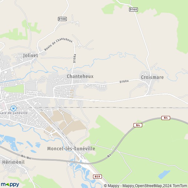 De kaart voor de stad Chanteheux 54300