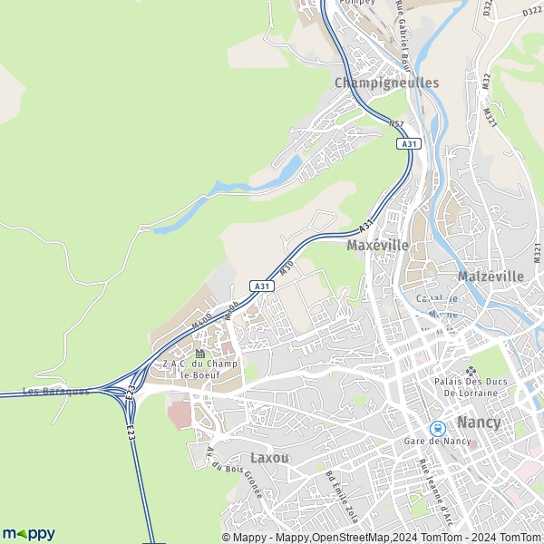 De kaart voor de stad Maxéville 54320