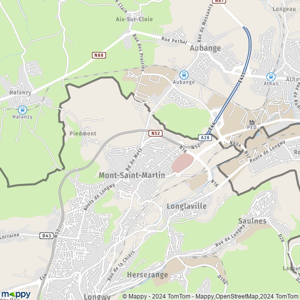 De kaart voor de stad Mont-Saint-Martin 54350