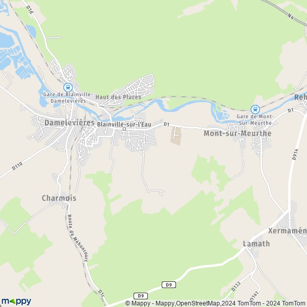 De kaart voor de stad Blainville-sur-l'Eau 54360