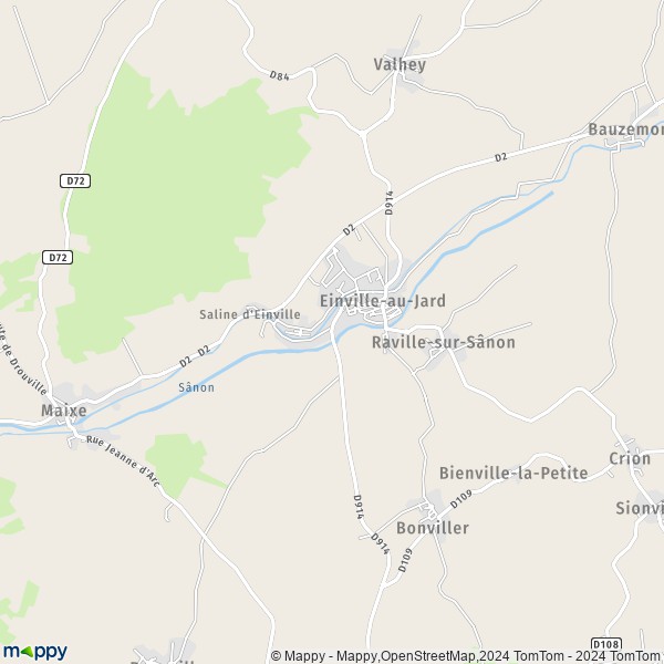 De kaart voor de stad Einville-au-Jard 54370