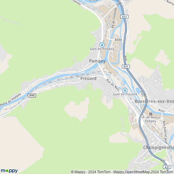 De kaart voor de stad Frouard 54390