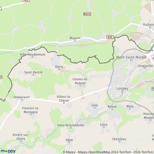 De kaart voor de stad Cosnes-et-Romain 54400