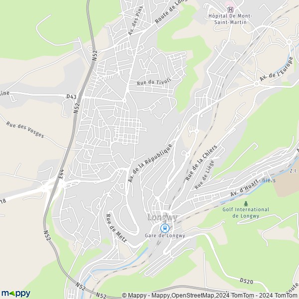 De kaart voor de stad Longwy 54400