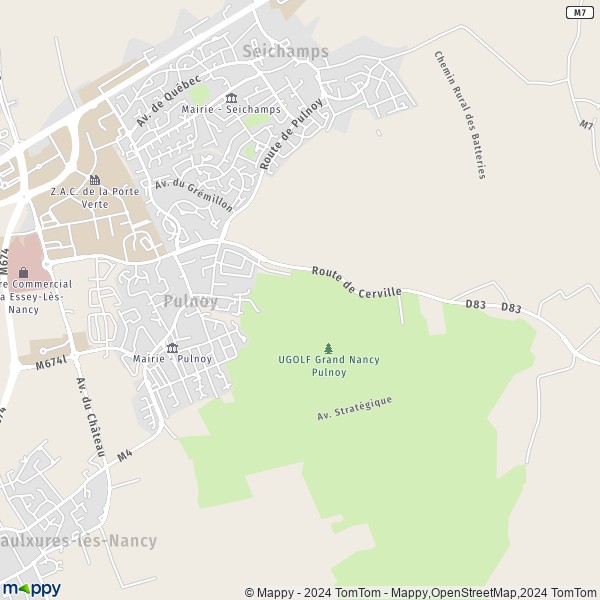 De kaart voor de stad Pulnoy 54425