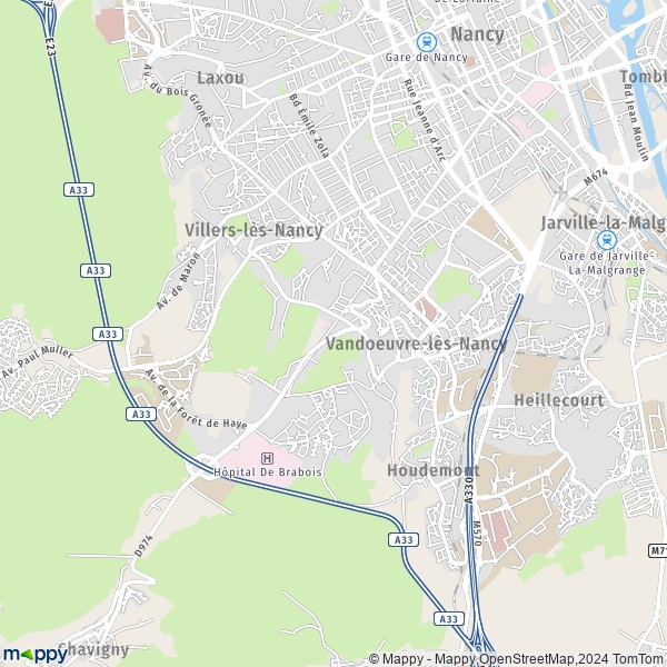De kaart voor de stad Vandoeuvre-lès-Nancy 54500