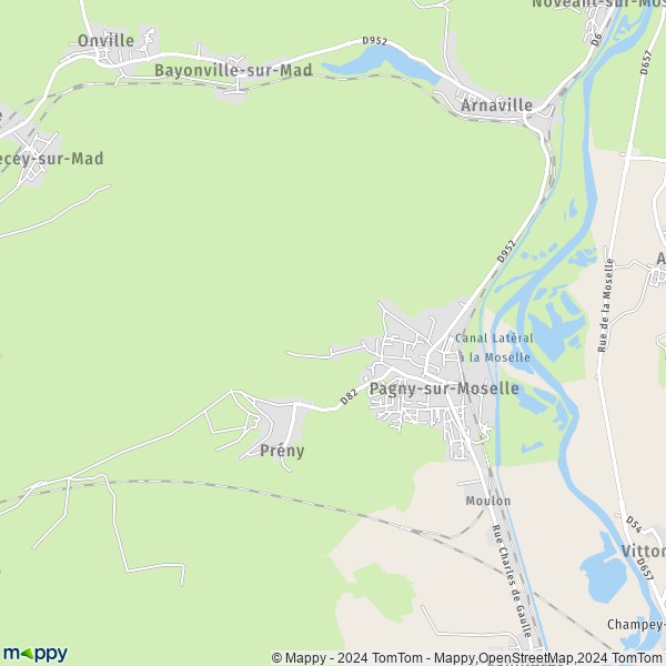 De kaart voor de stad Pagny-sur-Moselle 54530