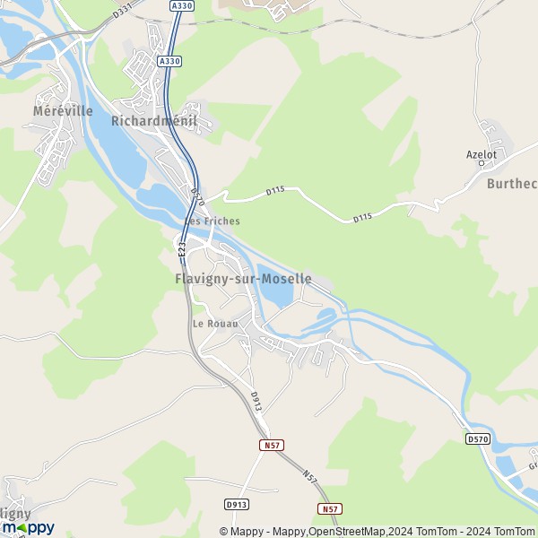 De kaart voor de stad Flavigny-sur-Moselle 54630
