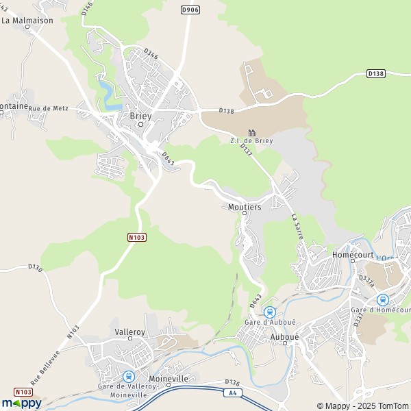 De kaart voor de stad Moutiers 54660