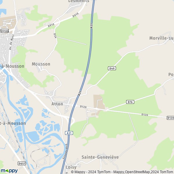De kaart voor de stad Atton 54700