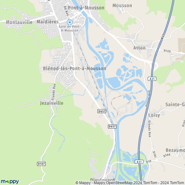 De kaart voor de stad Blénod-lès-Pont-à-Mousson 54700