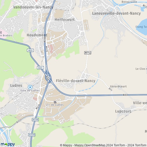 De kaart voor de stad Fléville-devant-Nancy 54710