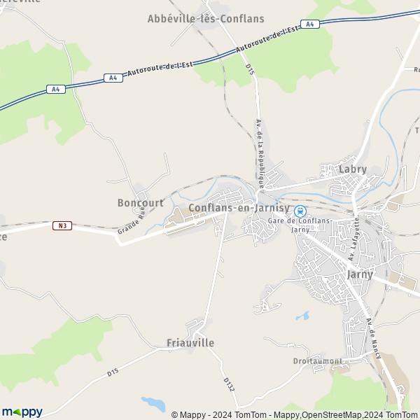 De kaart voor de stad Conflans-en-Jarnisy 54800