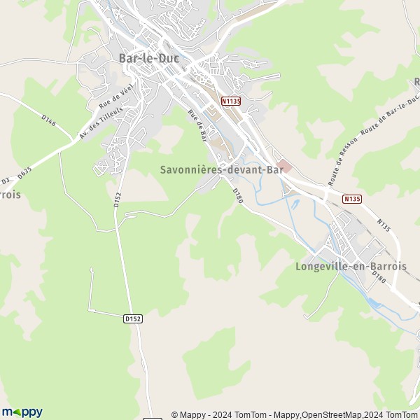 De kaart voor de stad Savonnières-devant-Bar 55000
