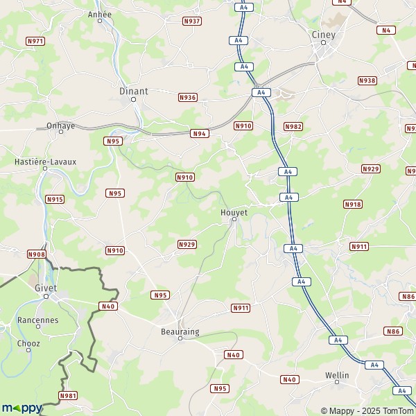 De kaart voor de stad 5503-5564 Houyet