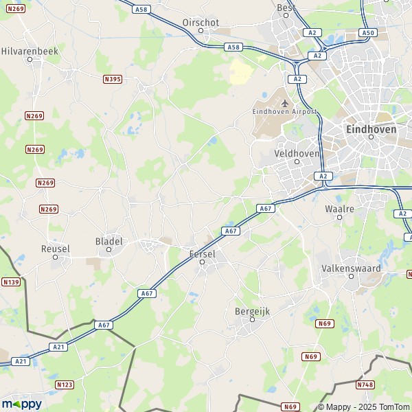 De kaart voor de stad Eersel 5507-5561
