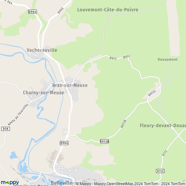 De kaart voor de stad Bras-sur-Meuse 55100