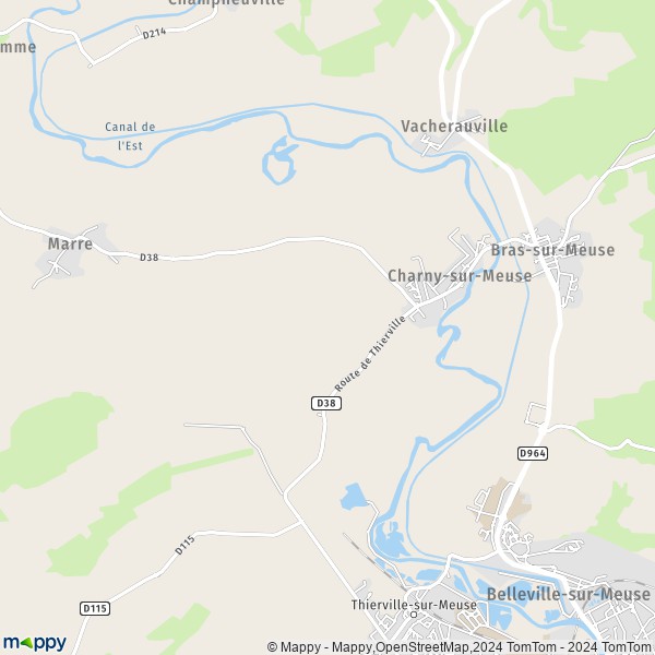 De kaart voor de stad Charny-sur-Meuse 55100