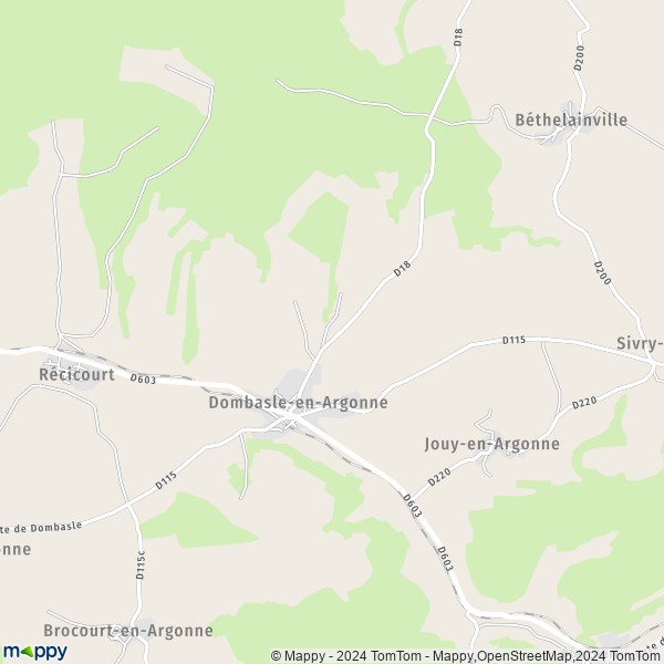 De kaart voor de stad Dombasle-en-Argonne 55120