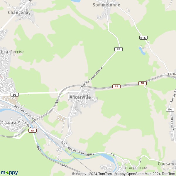 De kaart voor de stad Ancerville 55170