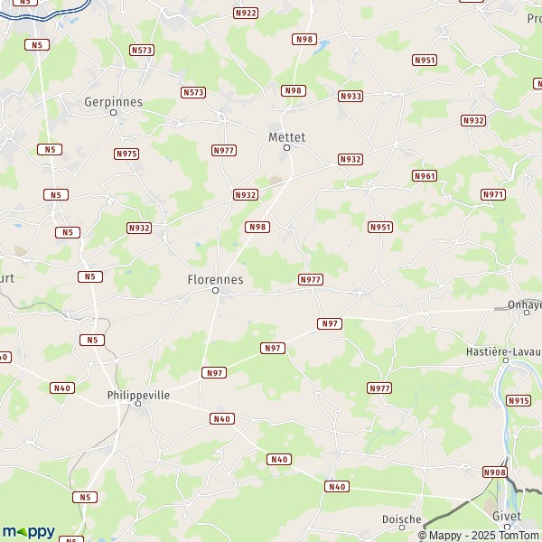 De kaart voor de stad 5520-5646 Florennes