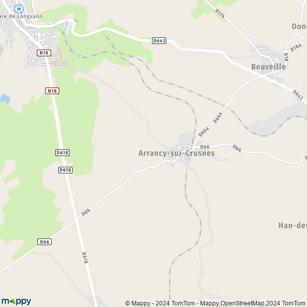 De kaart voor de stad Arrancy-sur-Crusnes 55230