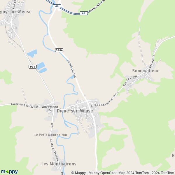 De kaart voor de stad Dieue-sur-Meuse 55320