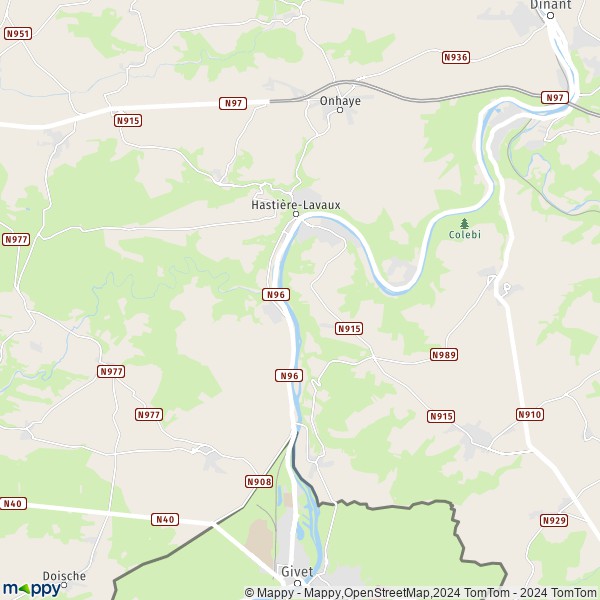 De kaart voor de stad 5540-5544 Hastière