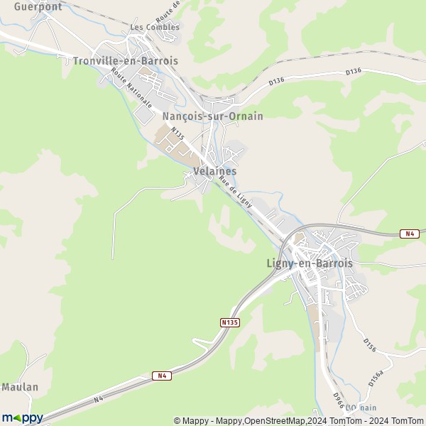 De kaart voor de stad Velaines 55500