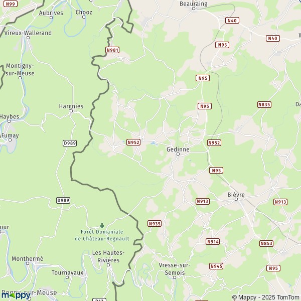 De kaart voor de stad 5570-5575 Gedinne
