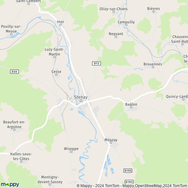 De kaart voor de stad Stenay 55700
