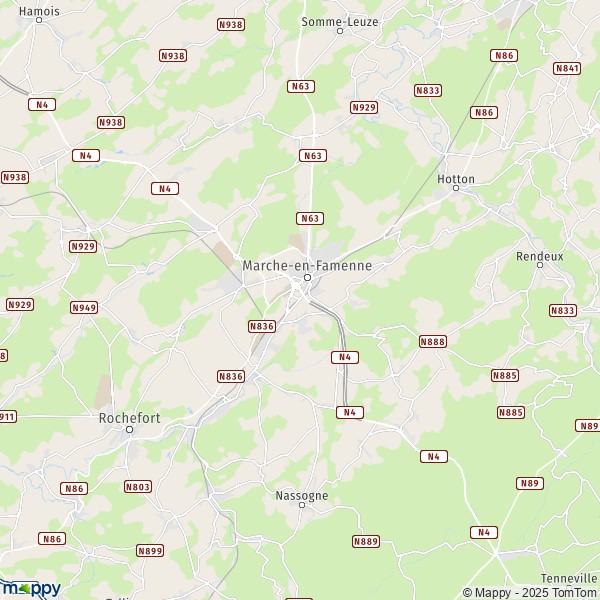 De kaart voor de stad 5580-6990 Marche-en-Famenne