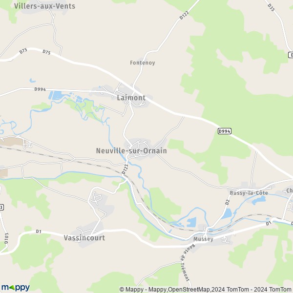 De kaart voor de stad Neuville-sur-Ornain 55800