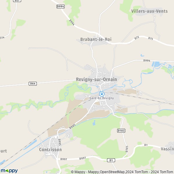 De kaart voor de stad Revigny-sur-Ornain 55800