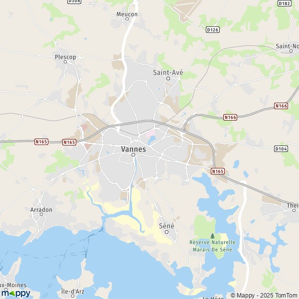 De kaart voor de stad Vannes 56000