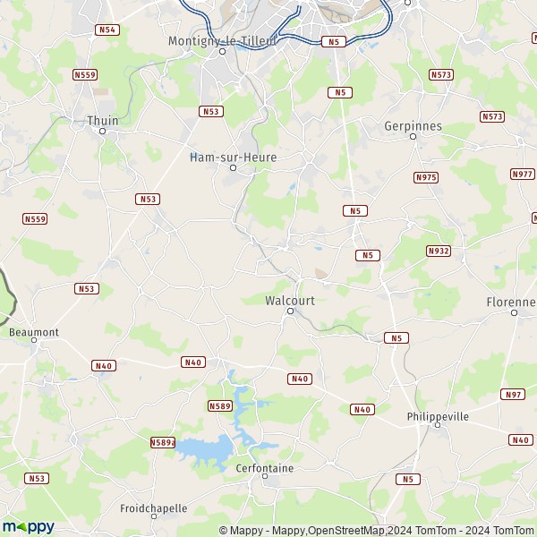 De kaart voor de stad 5650-6536 Walcourt