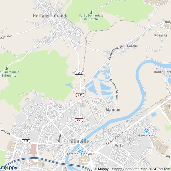 De kaart voor de stad Manom 57100