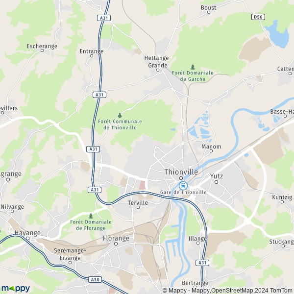 De kaart voor de stad Thionville 57100