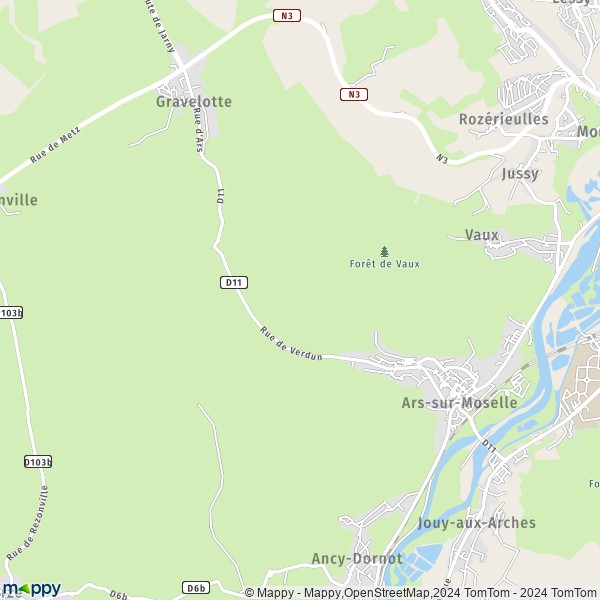 De kaart voor de stad Ars-sur-Moselle 57130