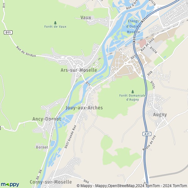 De kaart voor de stad Jouy-aux-Arches 57130