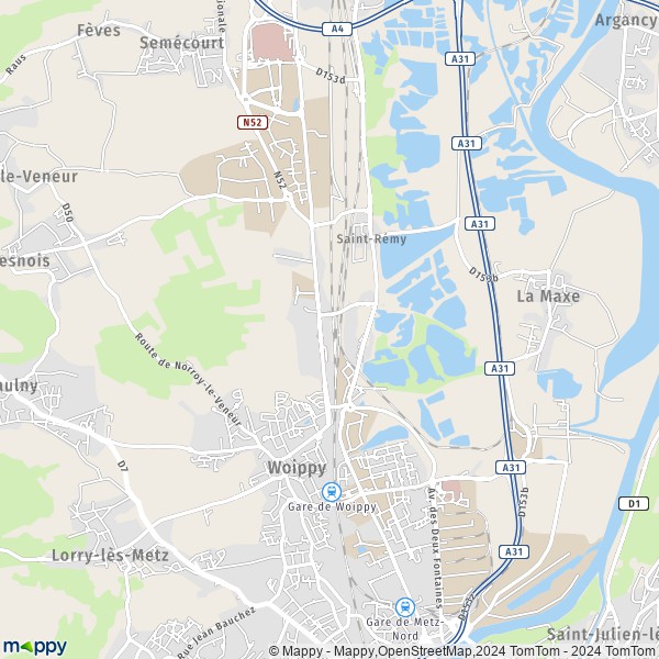 De kaart voor de stad Woippy 57140
